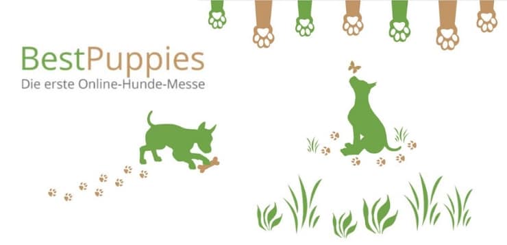 Zwei grüne Grafiken spielender Hunde