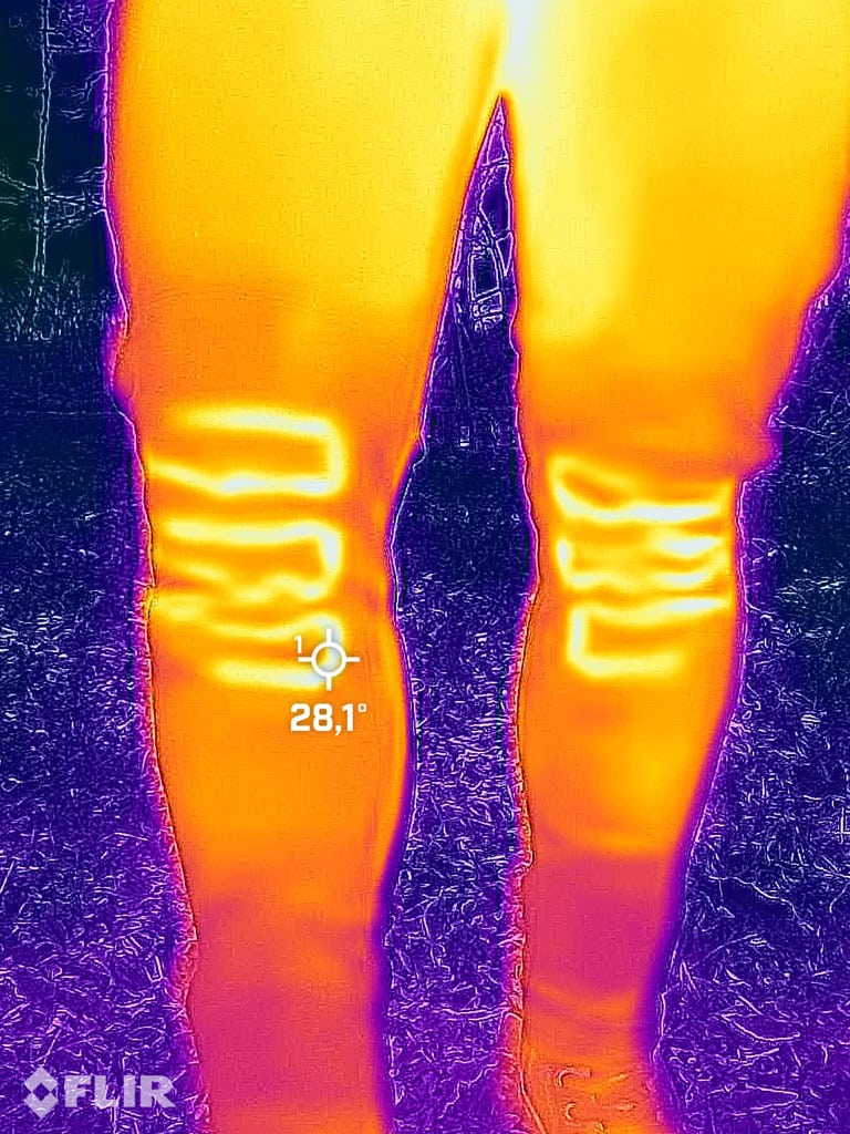 Heizelemente am Knie, HeatPerformance Hose, Wärmebildaufnahme