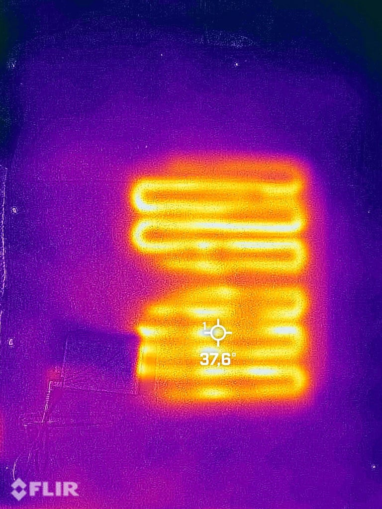 Wärmebildaufnahme des Muffs/Sitzkissens von Alpenheat